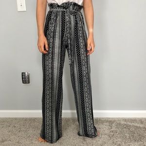 Boho black & white print wide leg pants